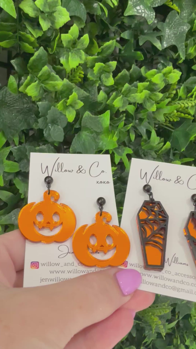 LARGE Wicked Coffins Dangle Orange