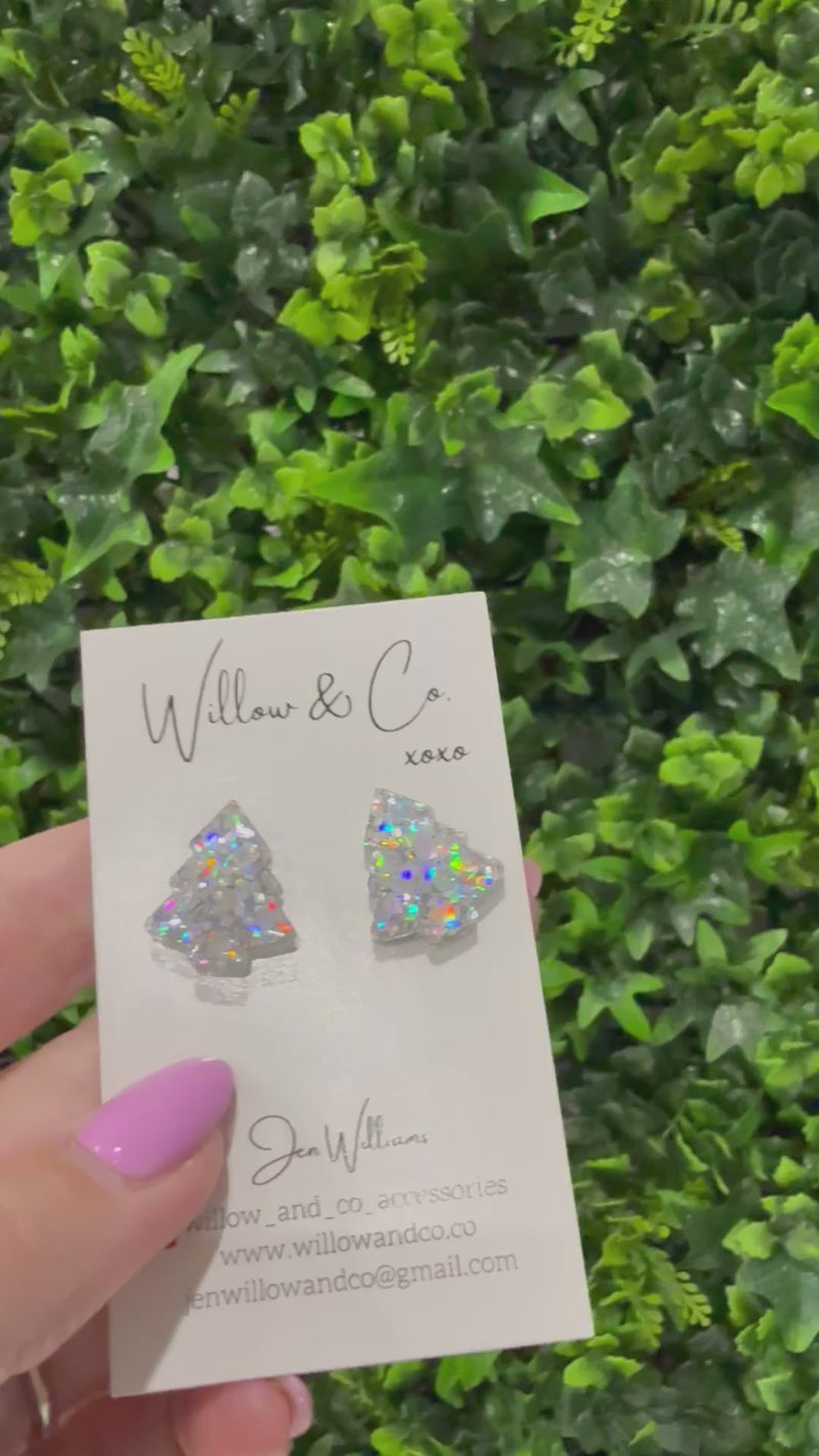 2cm Christmas Tree Studs Kaleidoscope Silver