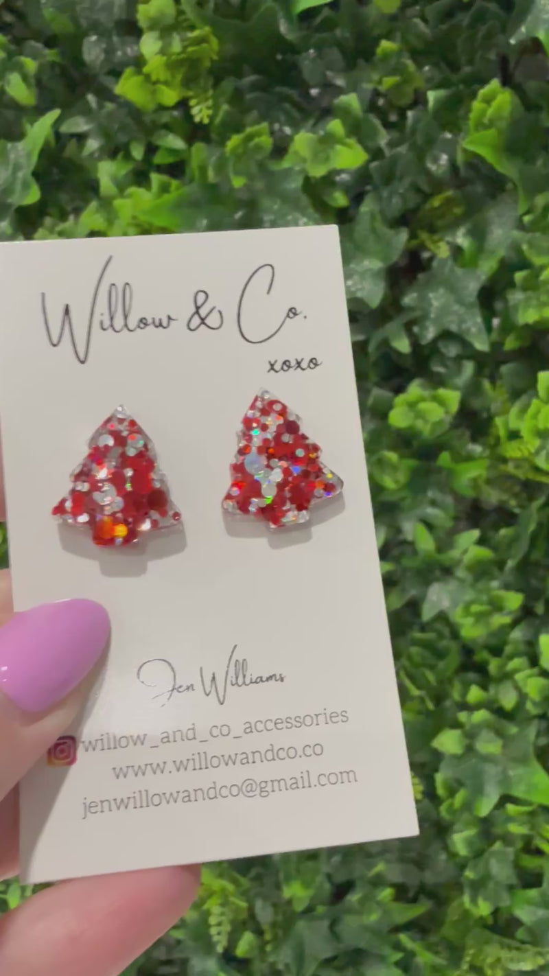 2cm Christmas Tree Stud Chilled Cherry