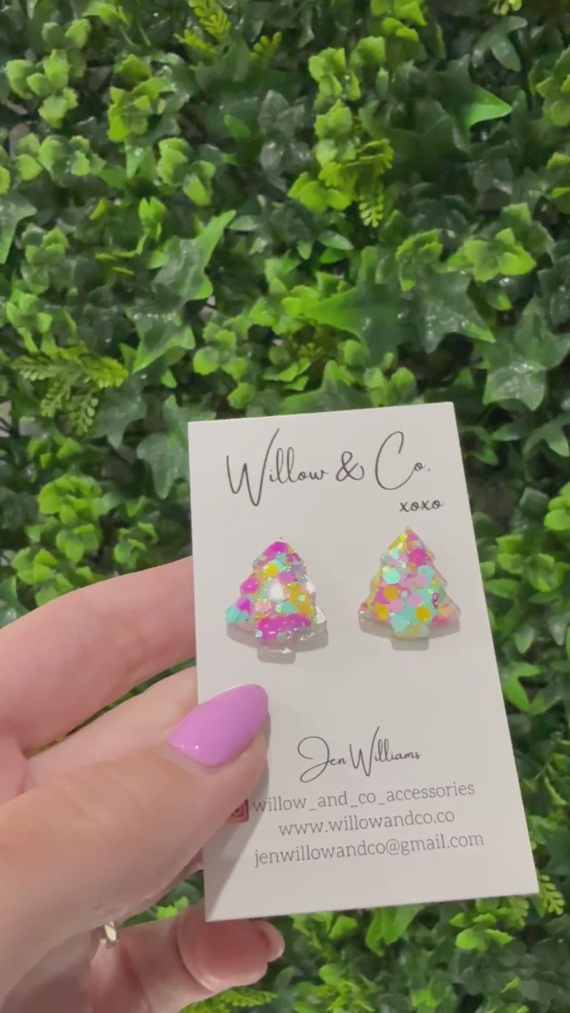 2cm Christmas Tree Studs Merry Pastel