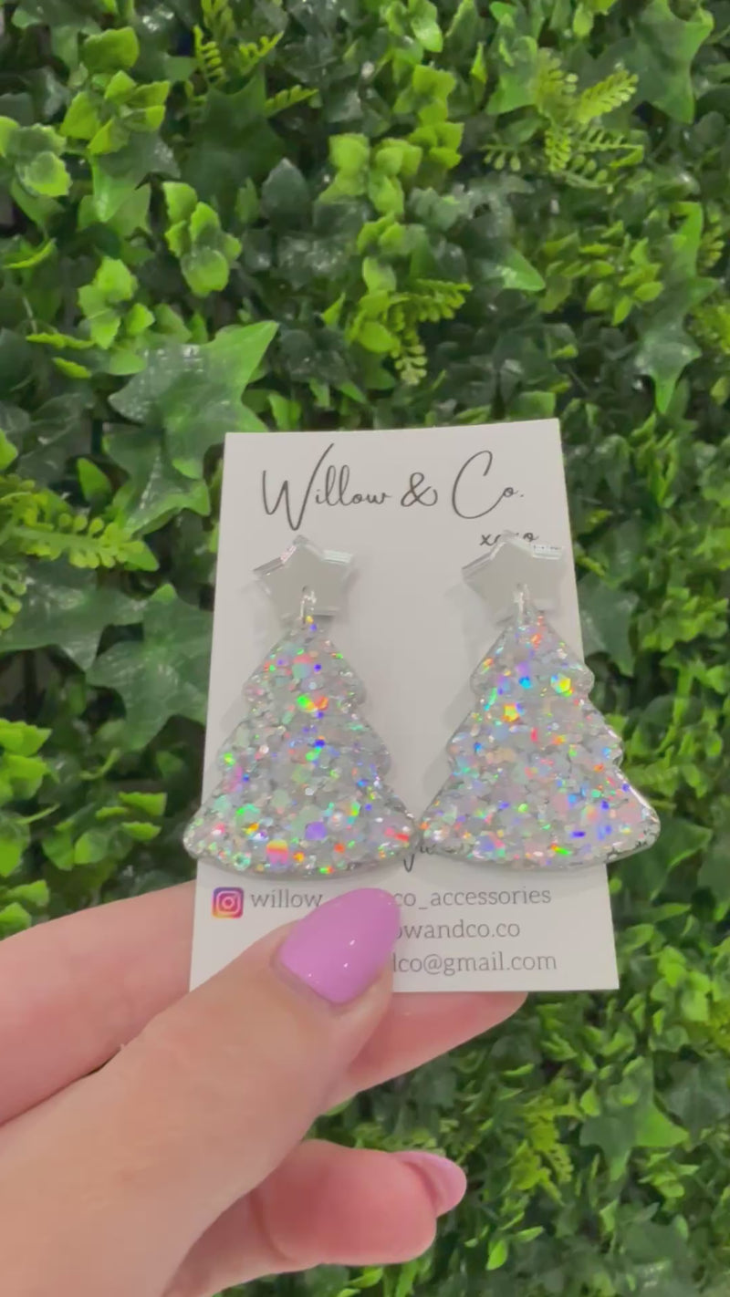 Large Christmas Tree Dangle Kaleidoscope Silver